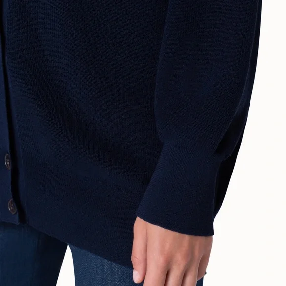 AKRIS Knit Cotton Cardigan Sweater Raglan Sleeves Dark Denim Navy Blue - US 10